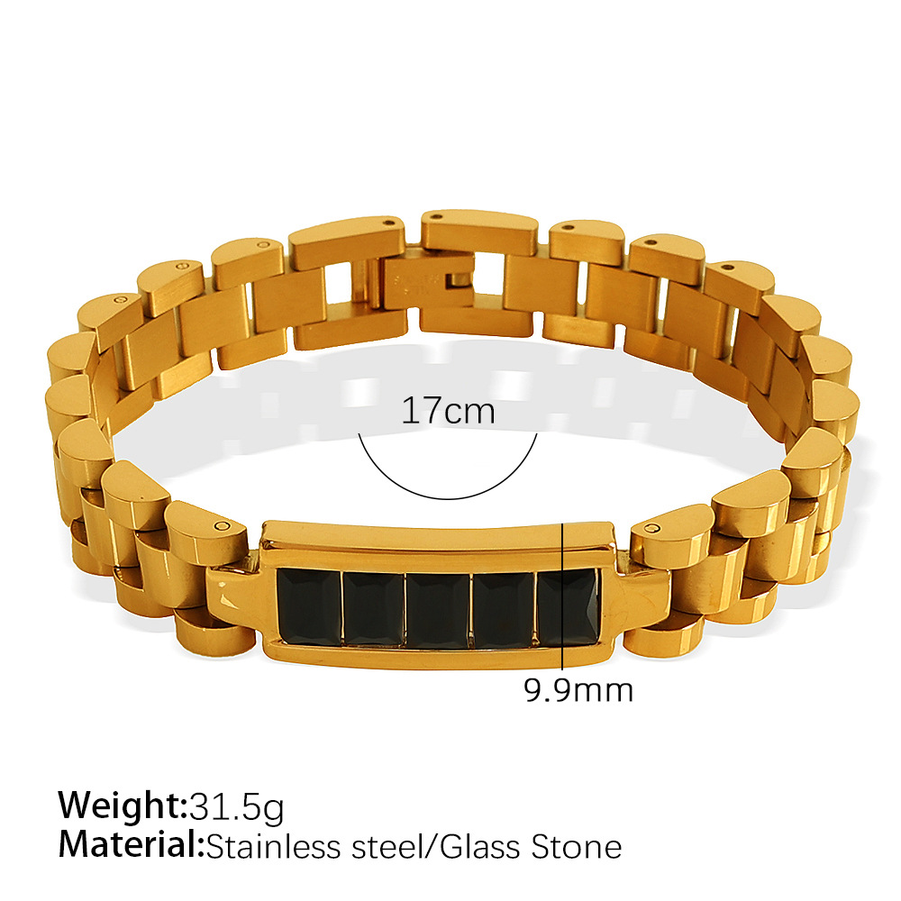 1 Piece Simple Series Retro Geometric Stainless Steel  Gold Color Zircon Women's Chain Bracelets h5 